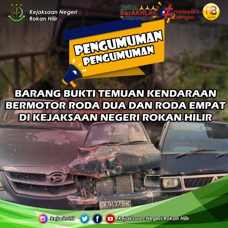 Barang Bukti Temuan Kendaraan Bermotor Roda Dua dan Roda Empat di Kejaksaan Negeri Rokan Hilir