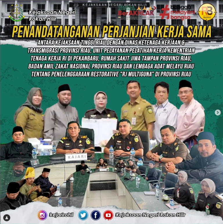 Penandatanganan Perjanjian Kerja Sama Antara Kejaksaan Tinggi Riau Dengan Dinas Ketenaga Kerjaan & Transmigrasi Provinsi Riau