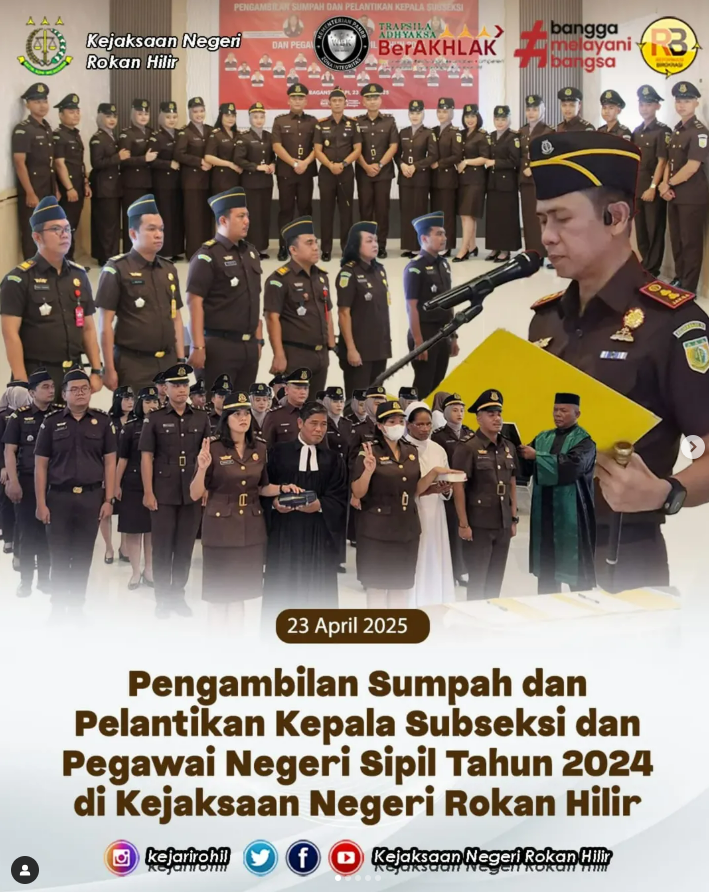 Pengambilan Sumpah dan Pelantikan Kepala Subseksi dan Pegawai Negeri Sipil Tahun 2024 di Kejaksaan Negeri Rokan Hilir