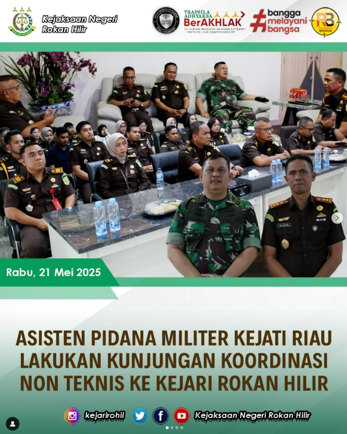ASISTEN PIDANA MILITER KEJATI RIAU LAKUKAN KUNJUNGAN KOORDINASI NON TEKNIS KE KEJARI ROKAN HILIR