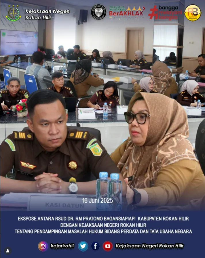 EKSPOSE ANTARA RSUD DR. RM PRATOMO BAGANSIAPIAPI KABUPATEN ROKAN HILIR DENGAN KEJAKSAAN NEGERI ROKAN HILIR TENTANG PENDAMPINGAN MASALAH HUKUM BIDANG PERDATA DAN TATA USAHA NEGARA