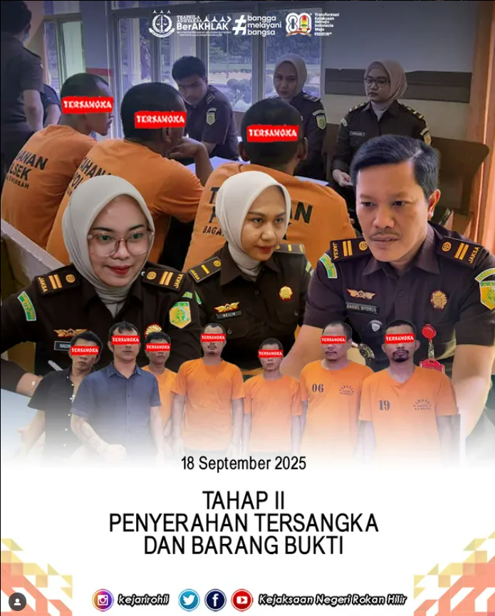 Serah Terima Tersangka dan Barang Bukti (Tahap II) dari Penyidik ke Penuntut Umum pada Kejaksaan Negeri Rokan Hilir