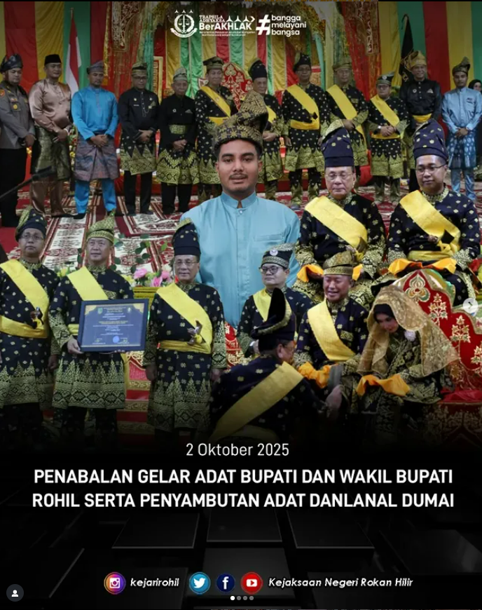 PENABALAN GELAR ADAT BUPATI DAN WAKIL BUPATI ROHIL SERTA PENYAMBUTAN ADAT DANLANAL DUMAI