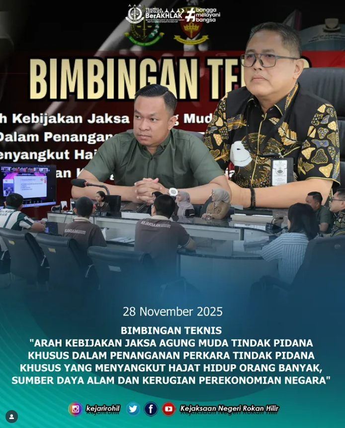 Bimbingan Teknis dengan tema “Arah Kebijakan Jaksa Agung Muda Tindak Pidana Khusus dalam Penanganan Perkara Tindak Pidana Khusus yang Menyangkut Hajat Hidup Orang Banyak, Sumber Daya Alam, dan Kerugian Perekonomian Negara”.