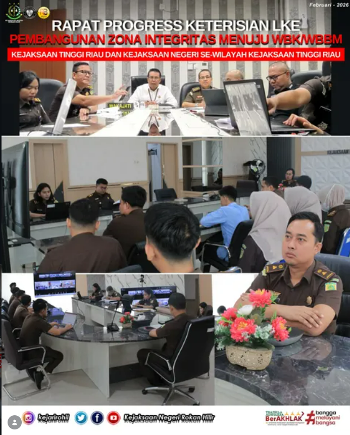 Kejaksaan Negeri Rokan Hilir mengikuti Rapat Progress Keterisian LKE Pembangunan Zona Integritas menuju WBK/WBBM bersama Kejaksaan Tinggi Riau