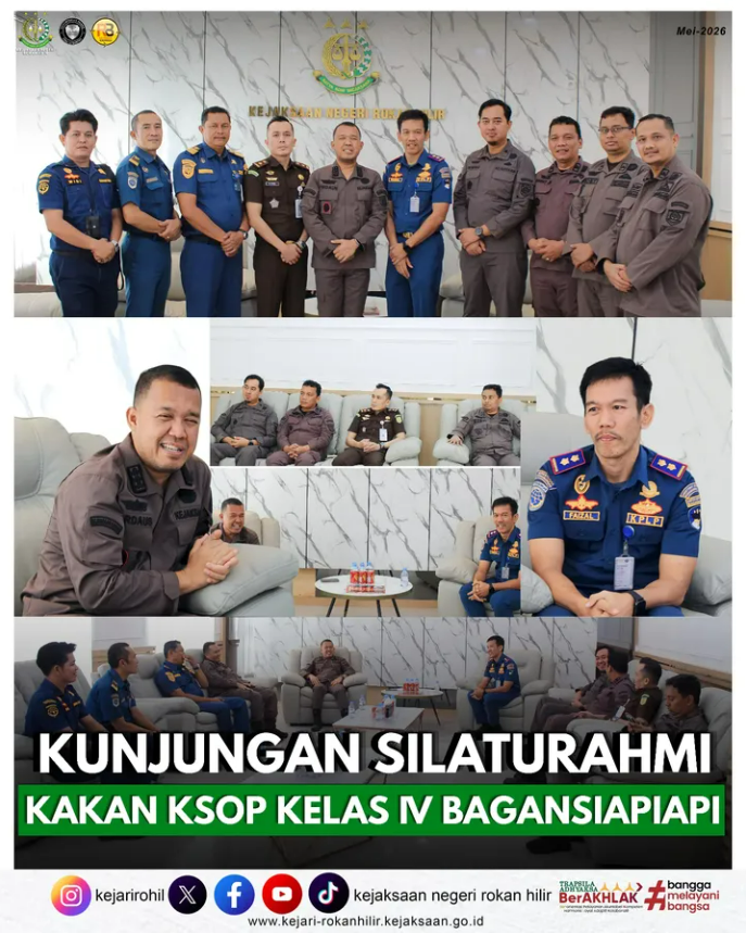 Kepala Kejaksaan Negeri Rokan Hilir, Bapak Firdaus, S.H., M.Hum., M.M., M.I.Kom., menerima kunjungan silaturahmi dari Capt. Faizal, S.E., M.T., DESS., M.H., M.Mar., selaku Kepala Kantor KSOP Kelas IV Bagansiapiapi.